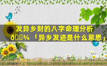 发异乡财的八字命理分析 🌾 「异乡发迹是什么意思」